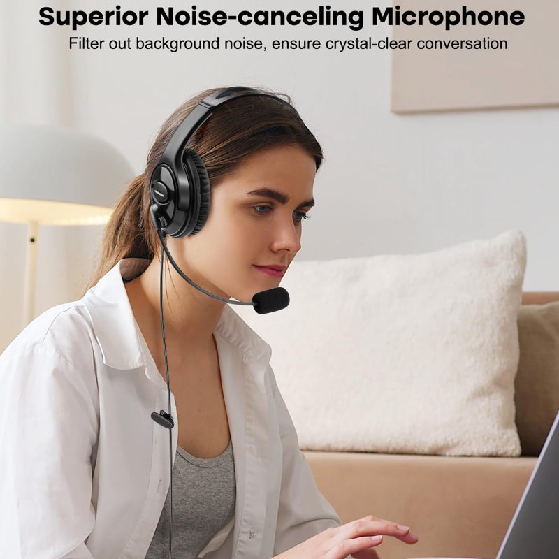 MKJ USB Headset with Microphone, Noise Canceling PC Headset for Laptop, Dual Ear Wired Headphone for Call Center, Home Offices, Zoom, Microsoft Teams, Webinar - Image 2